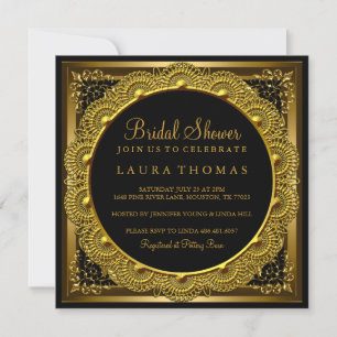 Elegant Gold & Black Doily Bridal Shower Invite