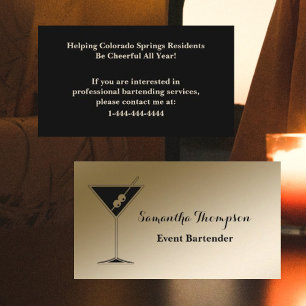 Elegant Gold Black Event Bartender Business Card