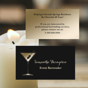 Elegant Gold Black Event Bartender Business Card