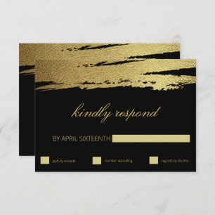 Elegant Gold & Black Faux Foil Brush Stroke RSVP