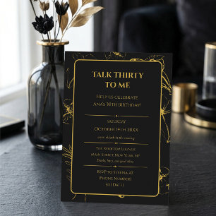 Elegant Gold/Black Fine Art Floral 30th Birthday Invitation