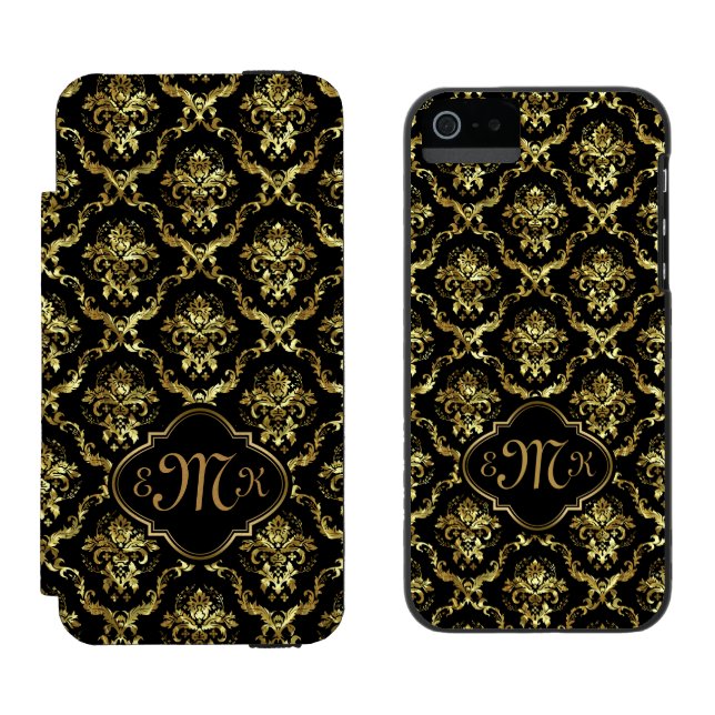 Elegant Gold & Black Floral Damasks Incipio iPhone Wallet Case (Side by Side)