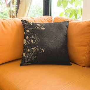 Elegant Gold Black Floral Pattern Cushion