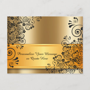 Elegant Gold Black Flower Bouquet Personalised Postcard