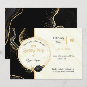 elegant gold & black flowers birthday invitation