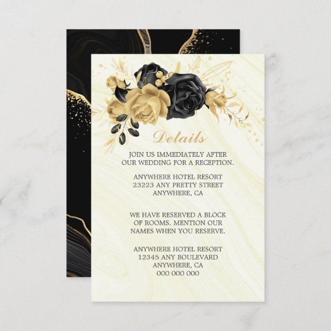 Elegant gold & black flowers & leaves details enclosure card (Front/Back)
