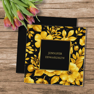 Elegant gold black flowers professional square business card