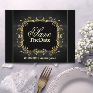 Elegant Gold black formal Wedding save the date Announcement Postcard