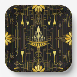 Elegant gold black gatsby paper plate