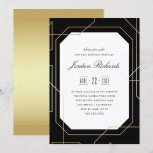 Elegant Gold & Black Geometric Birthday Party Invitation