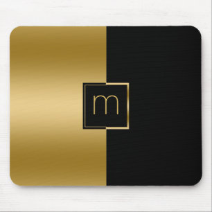 Elegant Gold & Black Geometric Design Mouse Mat