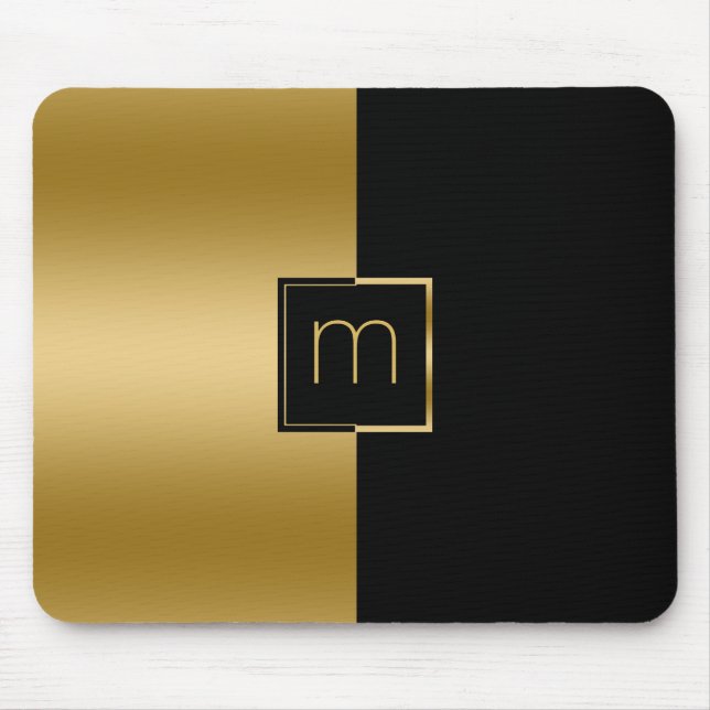 Elegant Gold & Black Geometric Design Mouse Mat (Front)