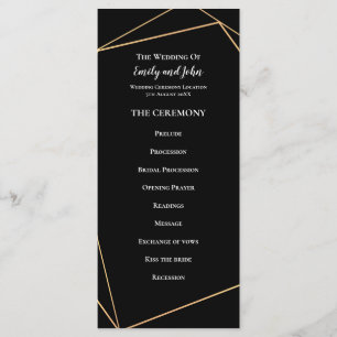 Elegant Gold & Black Geometric Lines Wedding Programme