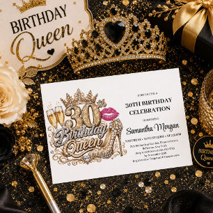Elegant Gold Black Glitter 30th Birthday Party Inv Invitation
