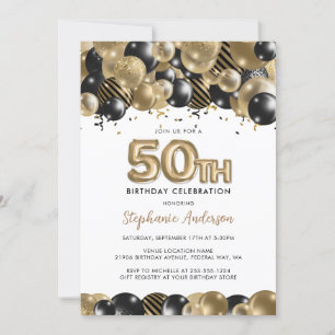 Elegant Gold Black Glitter 50th Birthday Invitation