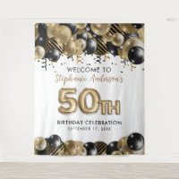 Elegant Gold Black Glitter 50th Birthday