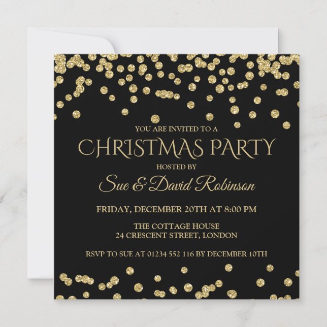 Elegant Gold Black Glitter Christmas Holiday Party Invitation (Front)