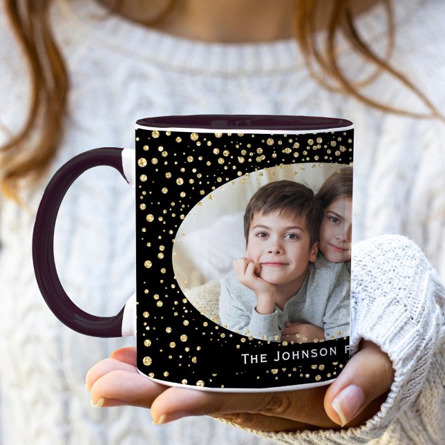 Elegant Gold Black Glitter Dots Photo Christmas Mug (Elegant Gold Black Glitter Dots Photo Christmas Mug)