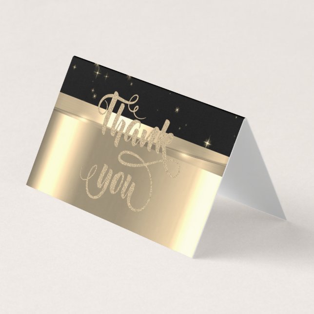 Elegant Gold,Black Glitter Thank You Card (Front)