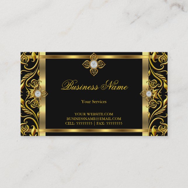 Elegant gold black golden floral frame business card (Front)