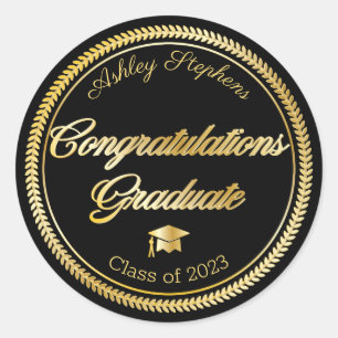Elegant Gold Black Grad Cap Class of 2021 Classic Round Sticker