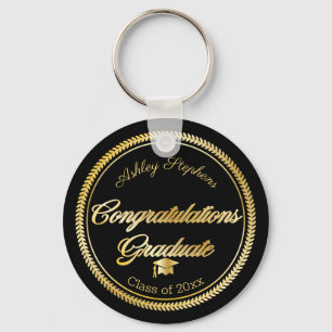 Elegant Gold Black Grad Cap Class Year Key Ring