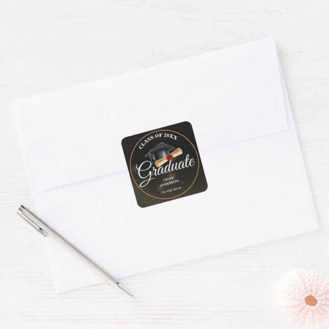Elegant Gold & Black Grad Stickers (Envelope)