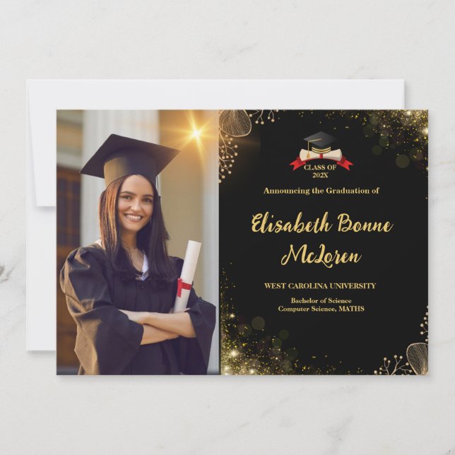 Elegant Gold & Black Graduation  Invitation (Front)