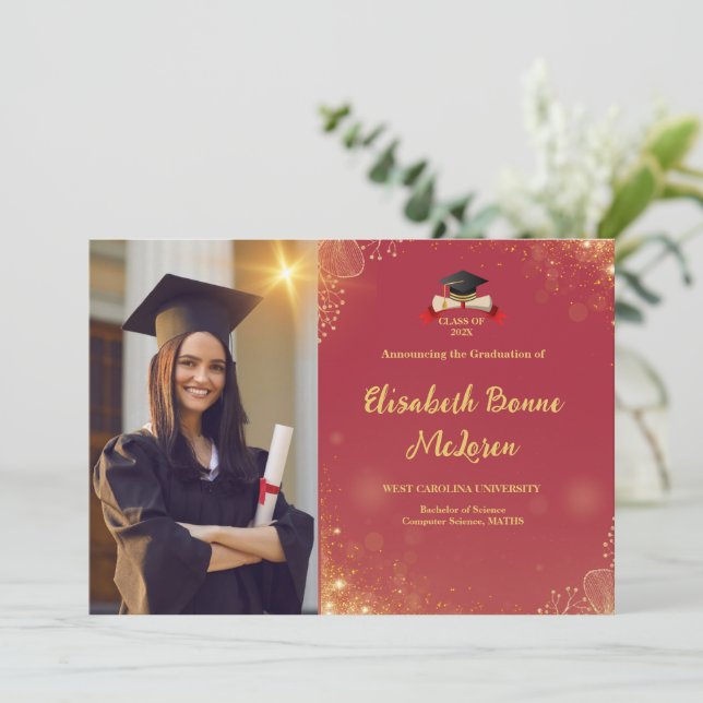 Elegant Gold & Black Graduation  Invitation (Standing Front)