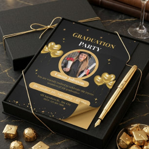 Elegant Gold & Black Graduation Party  Invitation