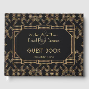 Elegant Gold Black Great Gatsby 1920s Wedding Guest Book