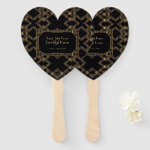 Elegant Gold Black Great Gatsby 1920s Wedding Hand Fan