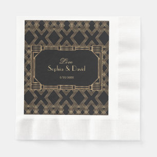 Elegant Gold Black Great Gatsby 1920s Wedding Napkin