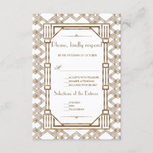 Elegant Gold Black Great Gatsby 1920s Wedding RSVP Card