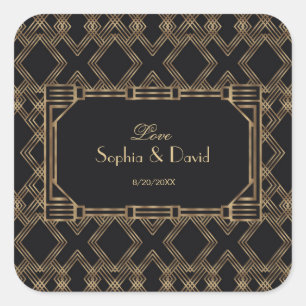 Elegant Gold Black Great Gatsby 1920s Wedding Square Sticker