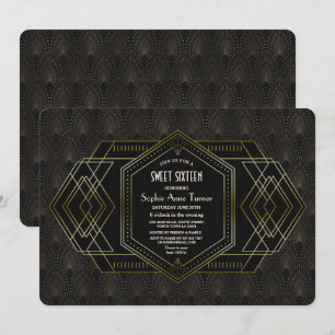 Elegant Gold Black Great Gatsby Sweet Sixteen Invitation