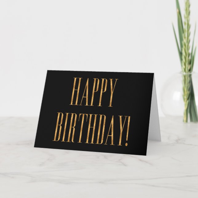 Elegant Gold & Black Happy Birthday Card (Front)