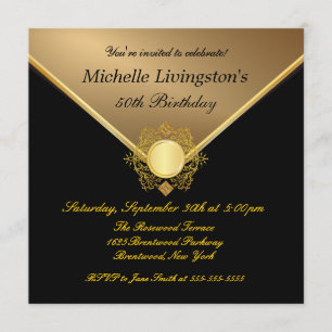 Elegant Gold Black Ladies 50th Birthday Invitation
