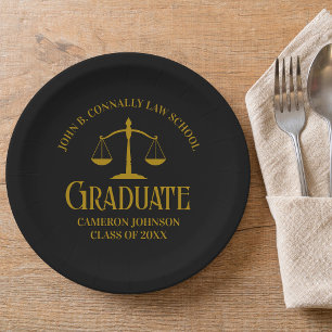 Elegant Gold Black Law School Graduation Party Paper Plate