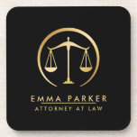 Elegant Gold & Black Lawyer Black Coaster<br><div class="desc">Modern Gold& Black Attorney At Law Coaster. Design features scale of justice icon ,  name and title on a black background.</div>