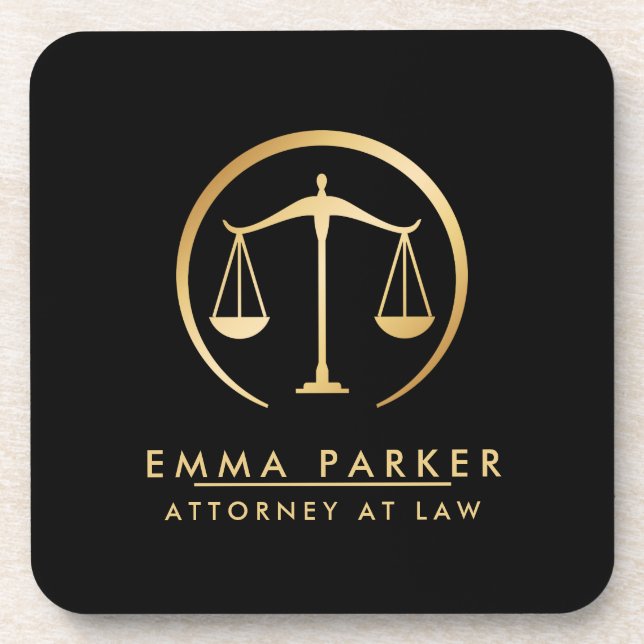 Elegant Gold & Black Lawyer Black Coaster (Front)