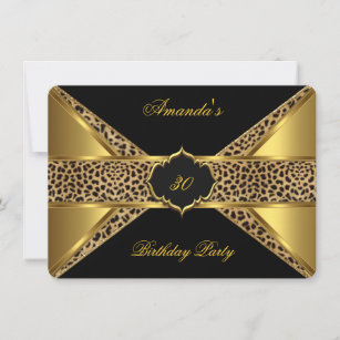 Elegant Gold Black Leopard 30th Birthday Party 2 Invitation
