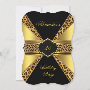 Elegant Gold Black Leopard 30th Birthday Party 4B Invitation