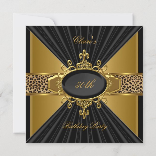 Elegant Gold Black Leopard 50th Birthday Party Invitation (Front)