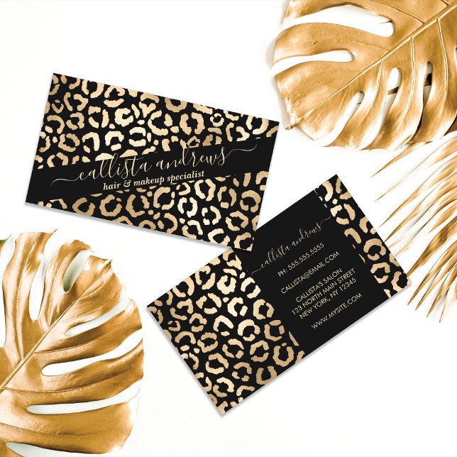 Elegant Gold Black Leopard Cheetah Animal Print Business Card (Creator Uploaded)