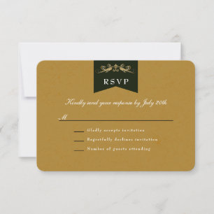 Elegant Gold Black Library Theme Wedding RSVP Card