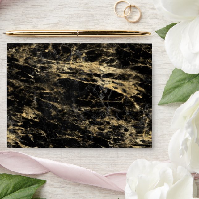 Elegant Gold & Black Marble Pattern Envelope (Wedding)