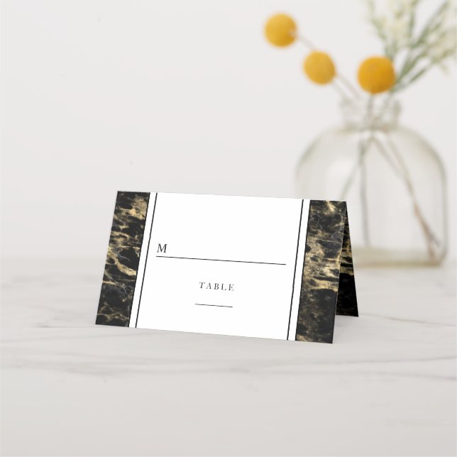 Elegant Gold Black Marble Wedding Place Card (Front)