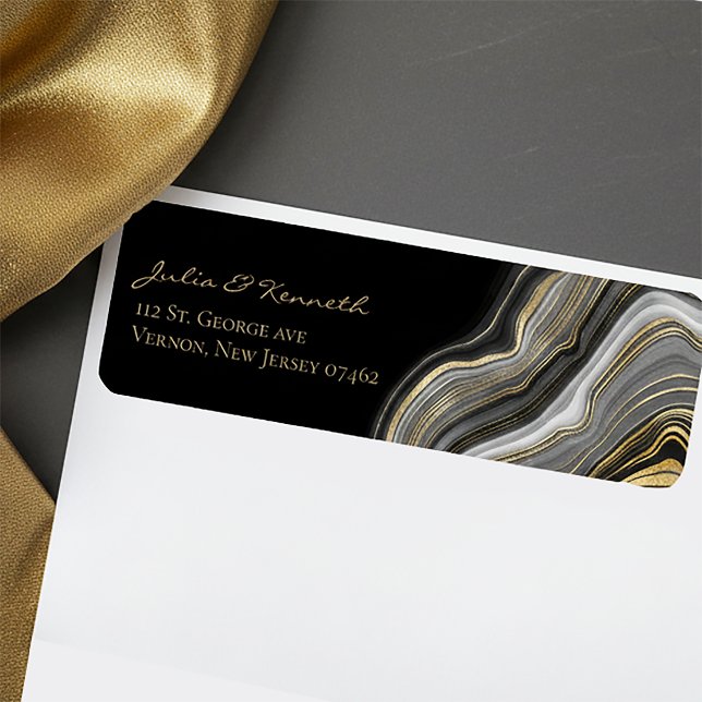 Elegant Gold Black Marble Wedding Return Address L (Creator Uploaded)
