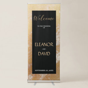 Elegant gold black marble welcome wedding script retractable banner